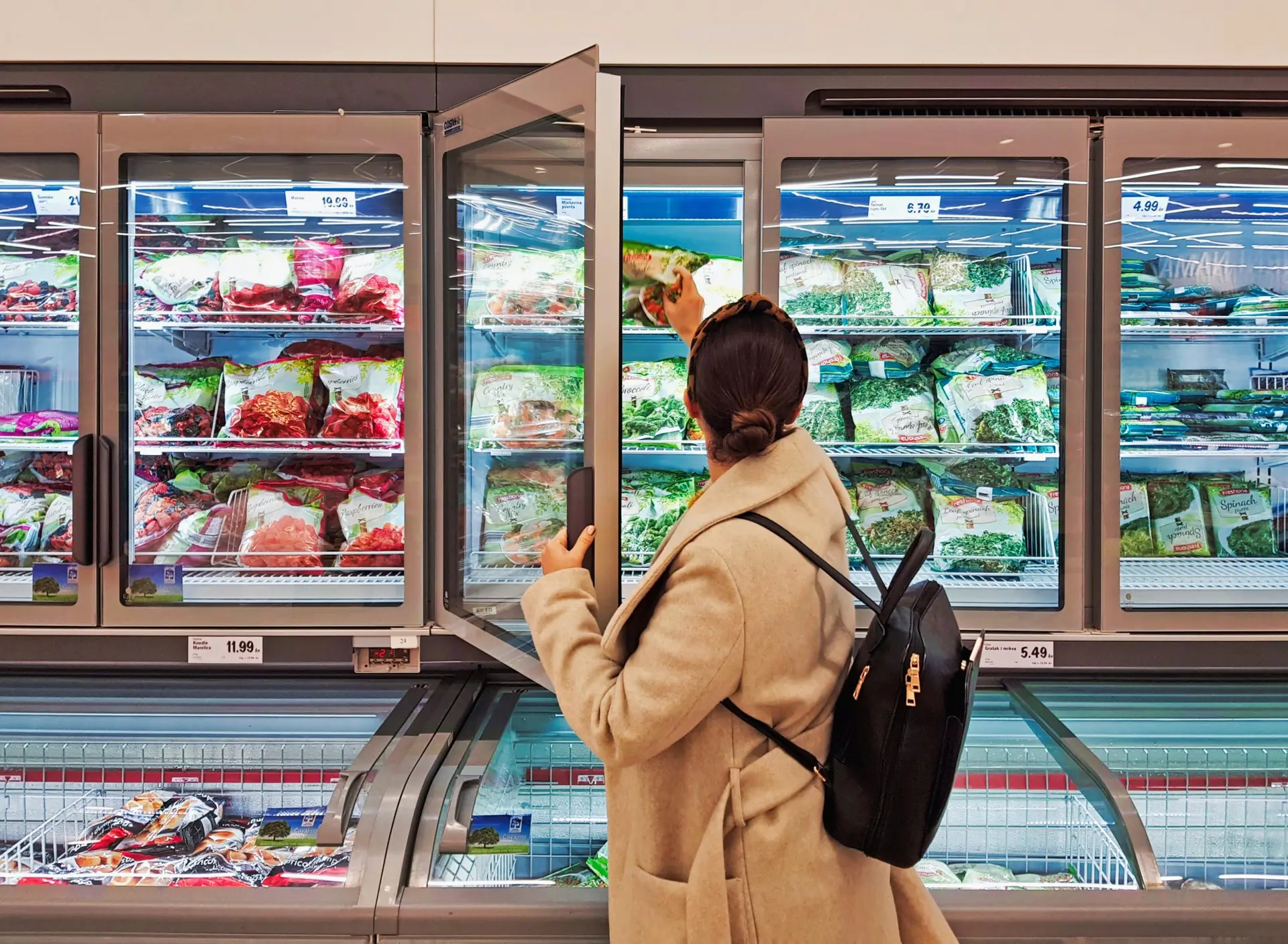 Refrigerated multi deck display units in a supermarket supplied by Fridges Direct Ruthin